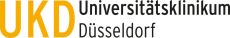 Schwarz gelbes Logo mit Buchstaben UKD des Universitätsklinikum Düsseldorf