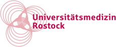 Rotes Logo der Universitätsmedizin Rostock mit roten kreisen