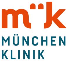 Rot Blaues Logo mit Schriftzug der München Klinik